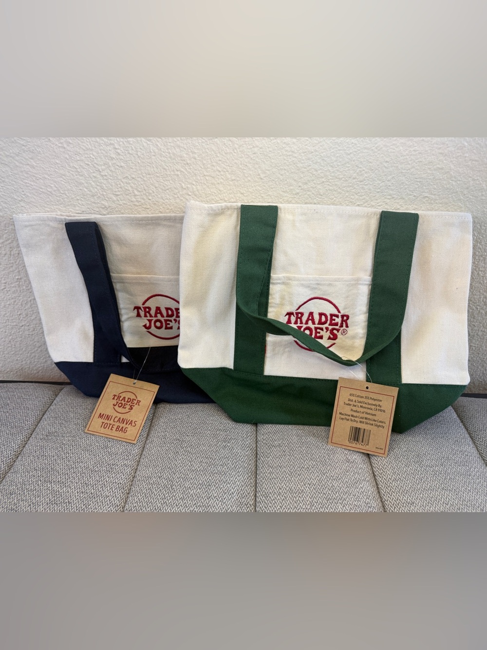 Trader Joe's Mini Canvas Tote Bag Set - Blue and Green (2) - Picture 11 of 12